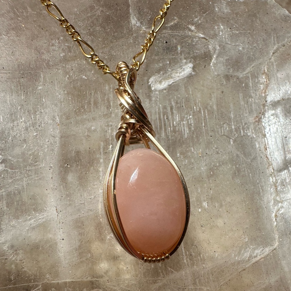 14k Gold Filled Pink Opal Necklace Pendant